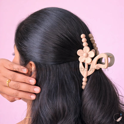 Dual-Colour Floral Beaded Curve Hair Claw – Large