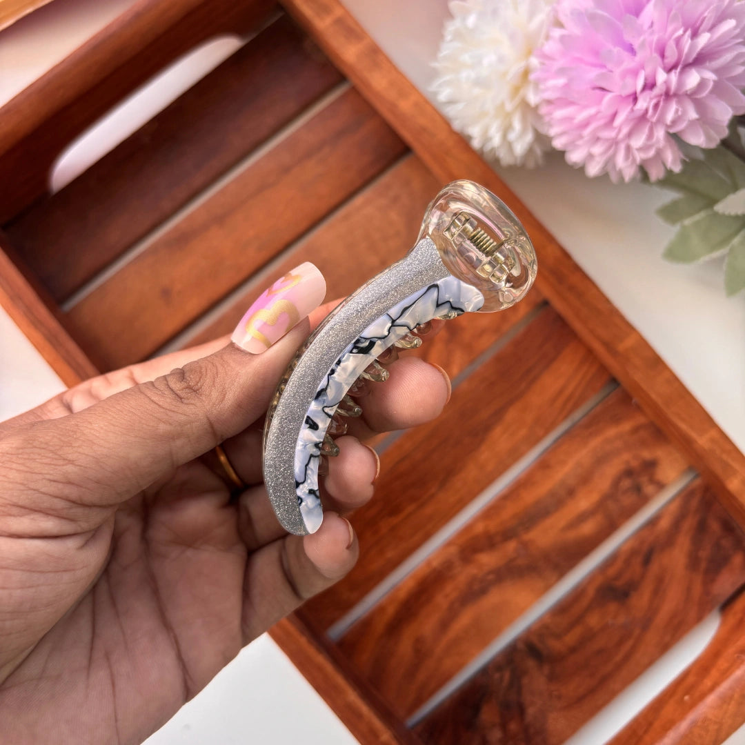 Bofeini Half Glitter Half Marble Finish Banana Clip - Medium
