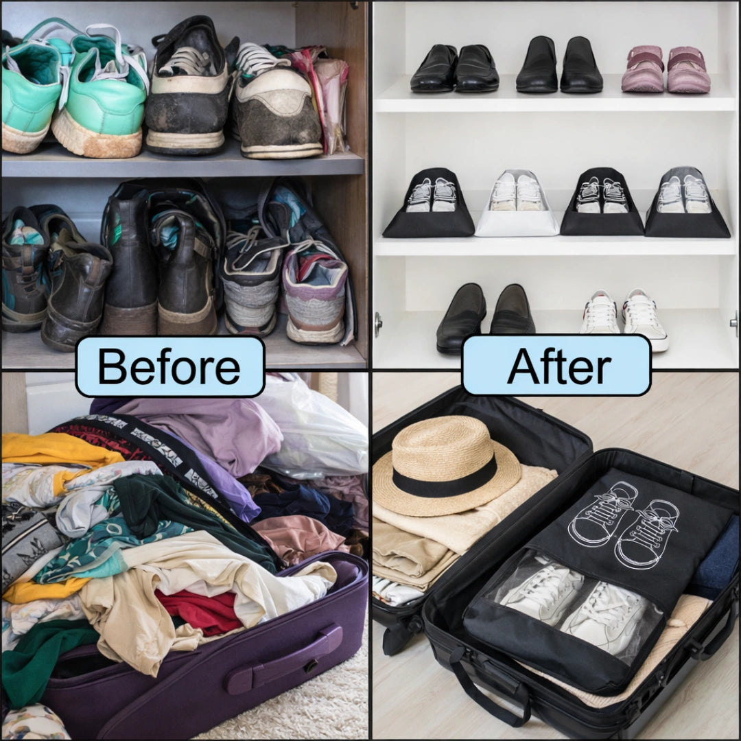 Travel Shoe Storage Bag with Transparent Pocket – Dustproof Shoe Organizer