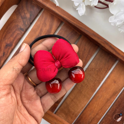 Cherry Bow Hair Tie – Red