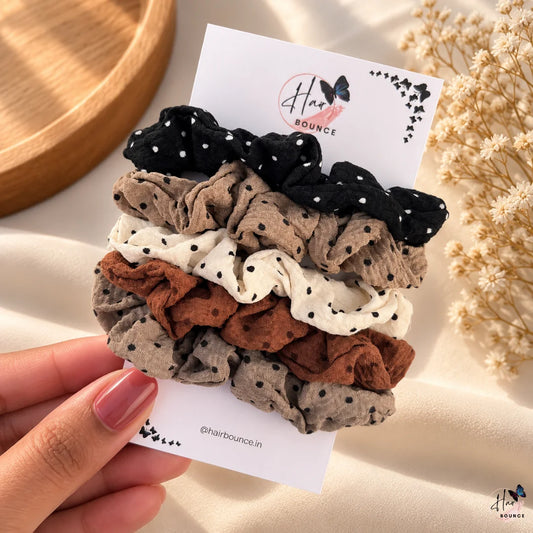Polka Dot Fabric Hair Scrunchies for Women & Girls