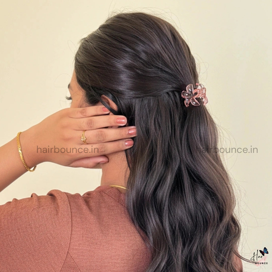 Glassy Flower Hair Claw – Set of 3 (1 Large + 2 Mini Claws)