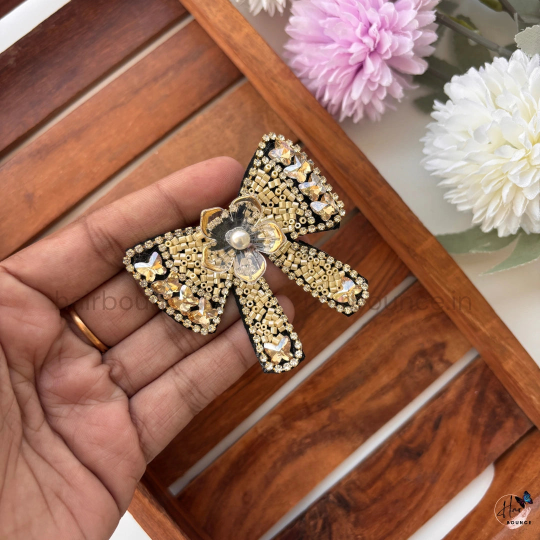 Luxury Beaded Crystal Bow Hair Clip