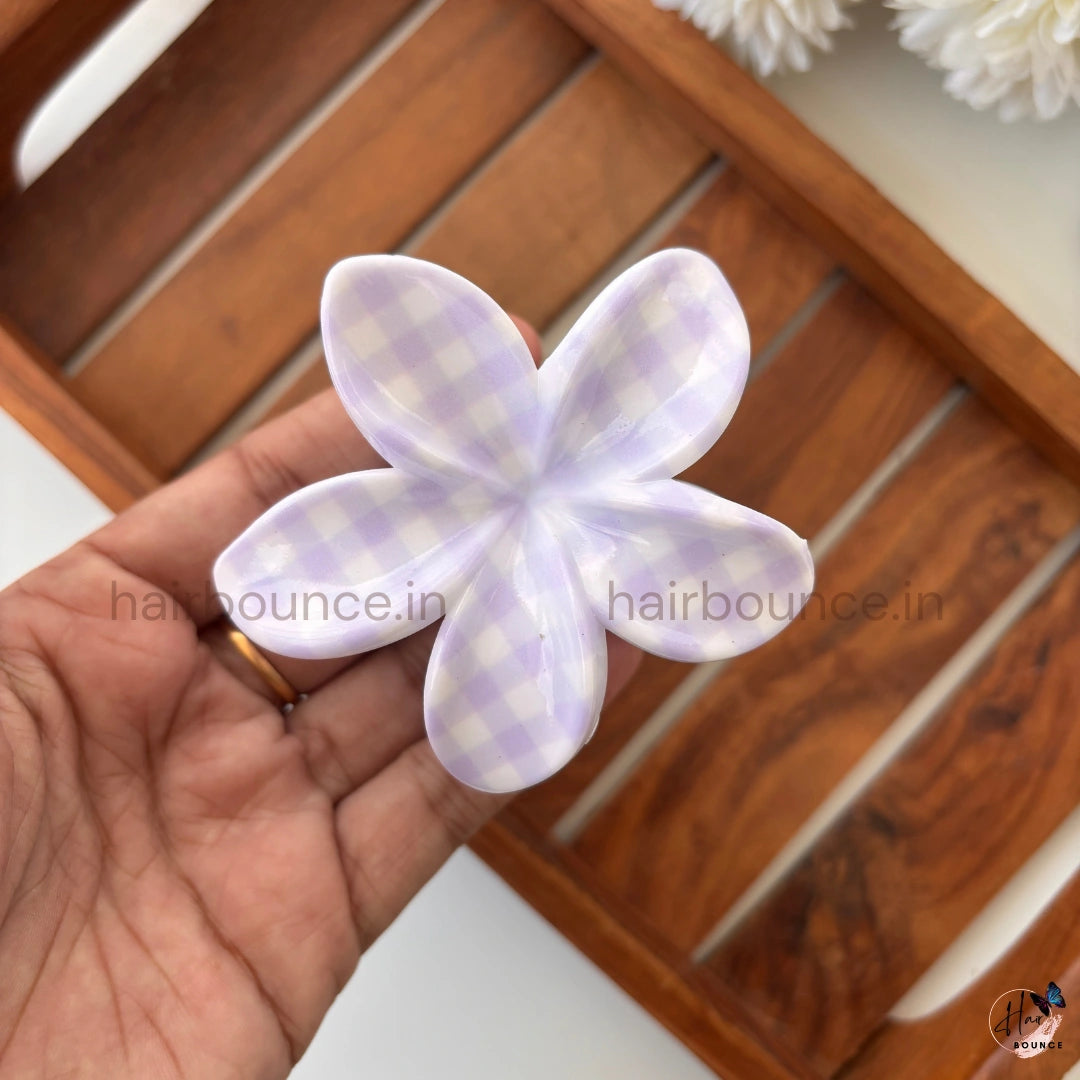 Pastel Check Flower Hair Claw – Large