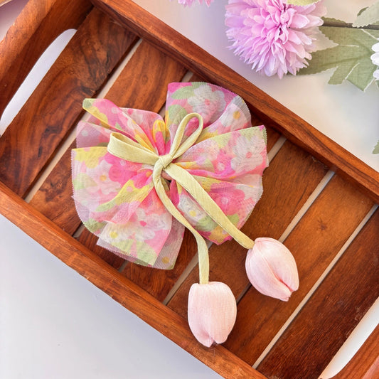 Floral Mesh Bow Clip