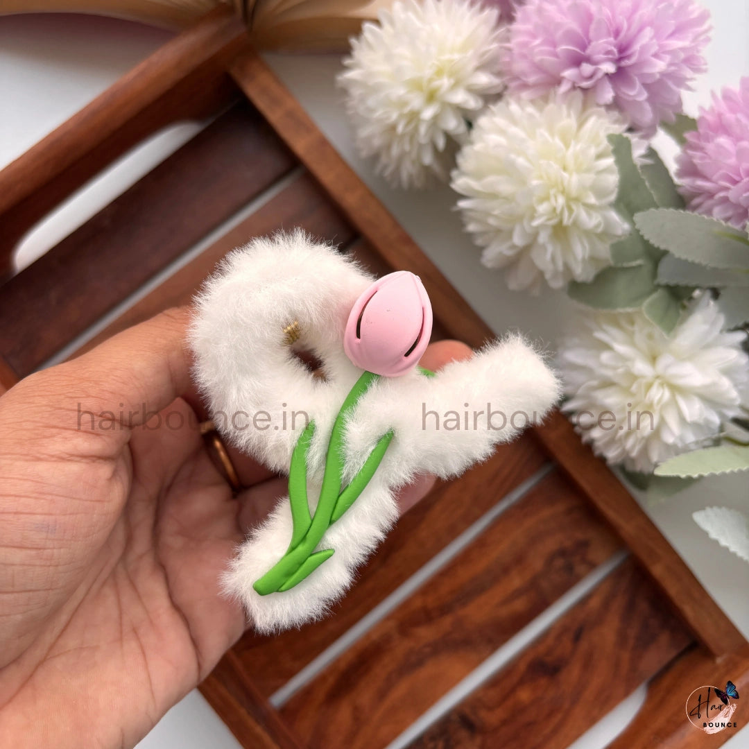 Colourful Fuzzy Tulip Hair Claw - Large
