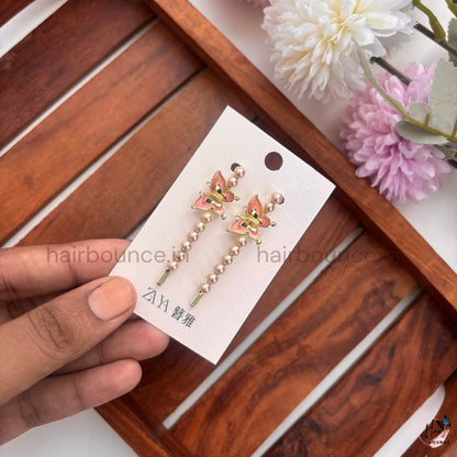 Butterfly Pearl Drop Hair Pins Set