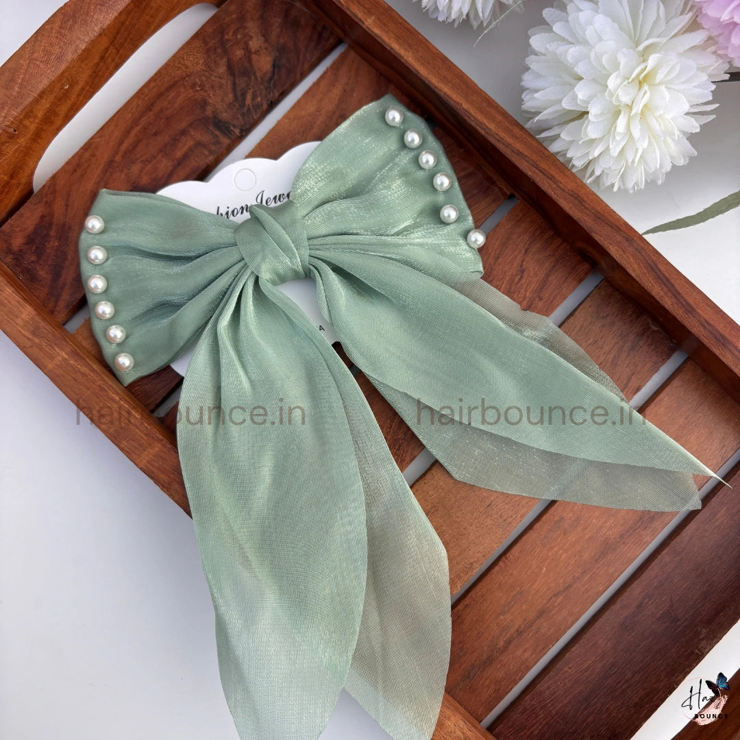 Pearl Edge Organza Bow Hair Clip