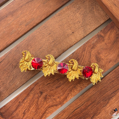 Royal Peacock Ruby Kundan Center Hair Clip