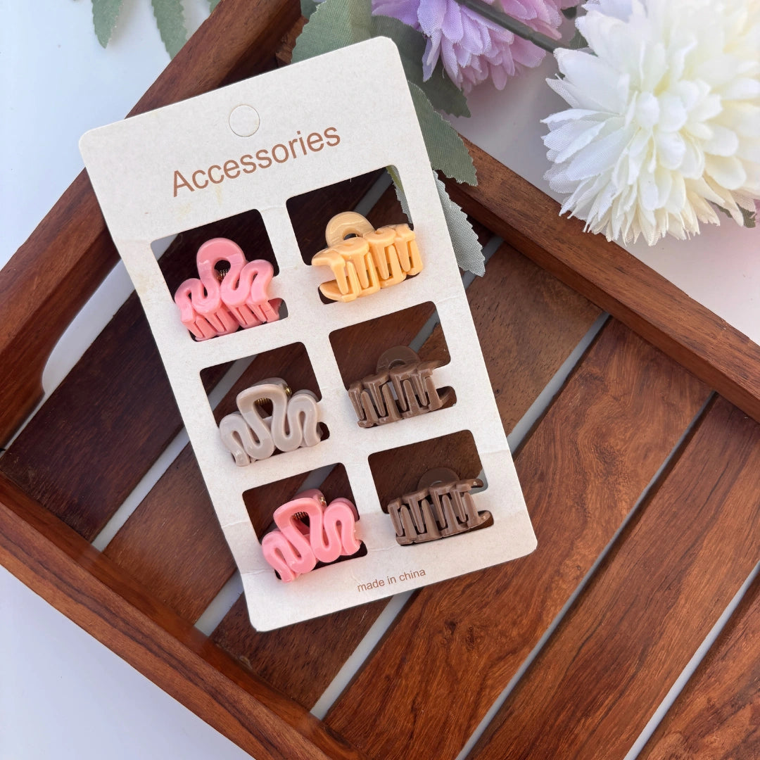 Mini Zig Zag Hair Claws - Pack of 6 / Assorted Colours
