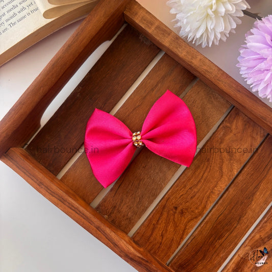 Crystal Shine Bow Clip - Hot Pink