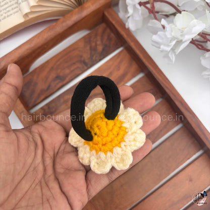 Handmade Crochet Floral Hair Tie Collection – Knitted Flower Ponytail Holder for Girls & Women
