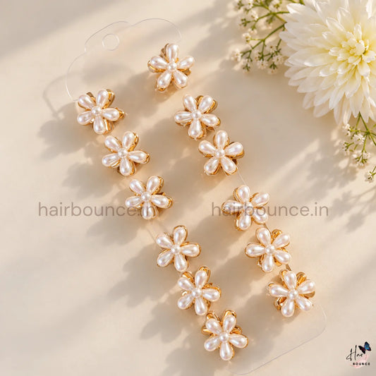 Pearl White Flower Metal Hair Claw - Pack of 12