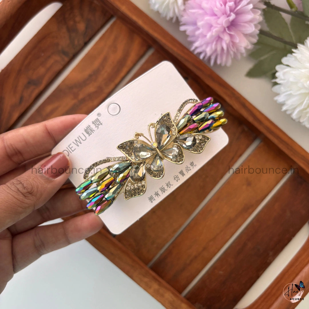 Aurora Butterfly Crystal Bar Clip