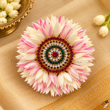 Traditional Pitchi & Jaathi Poo Kemp Stone Floral Center Hair Clip