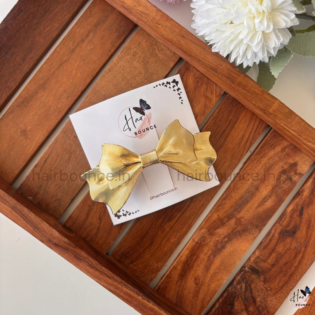 Royal Luxe Layered Metallic Bow Hair Clip – Statement Glam Collection