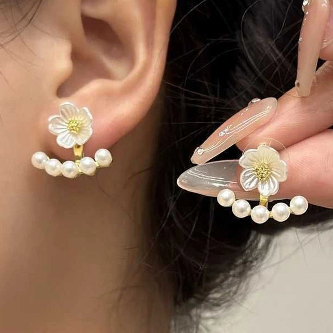 Elegant Floral Pearl Stud Earrings for Women
