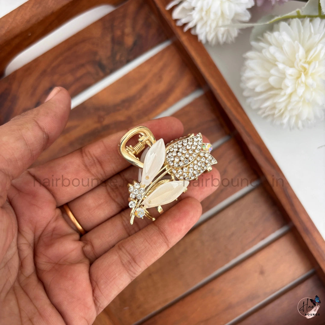 Crystal Tulip Metal Hair Claw – Medium
