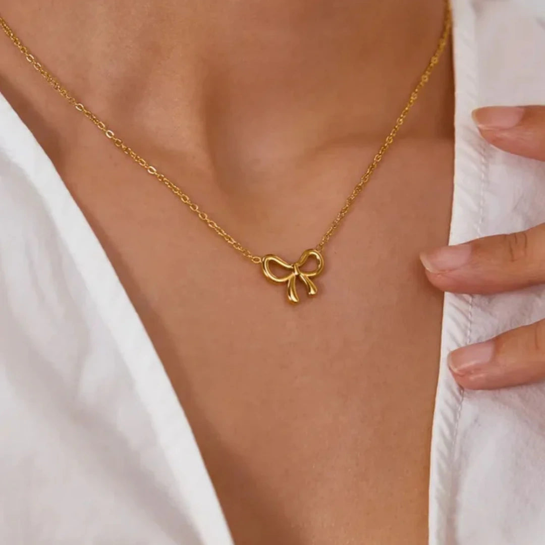 Golden Ribbon Charm Necklace