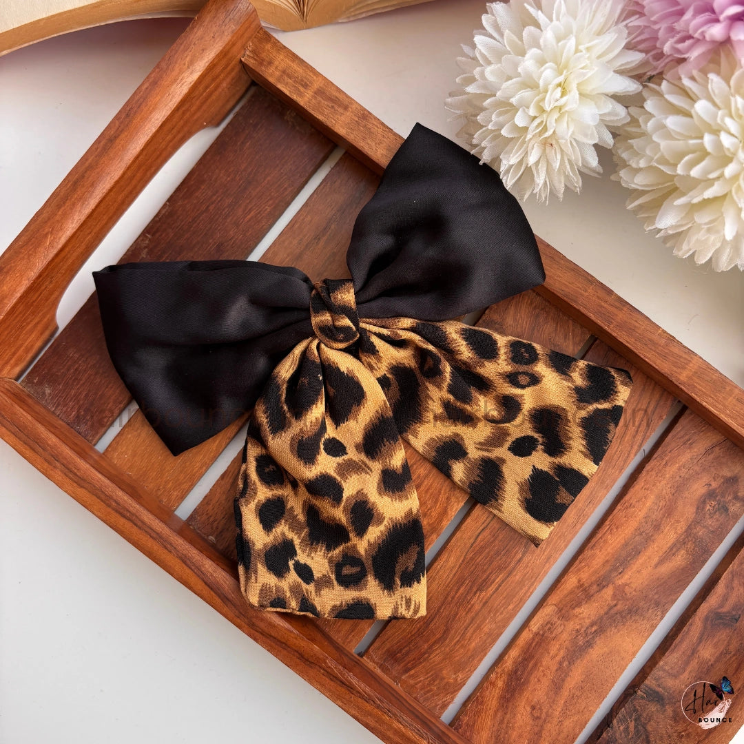 Chic Printed Satin Bow Hair Clip – Elegant Statement Style