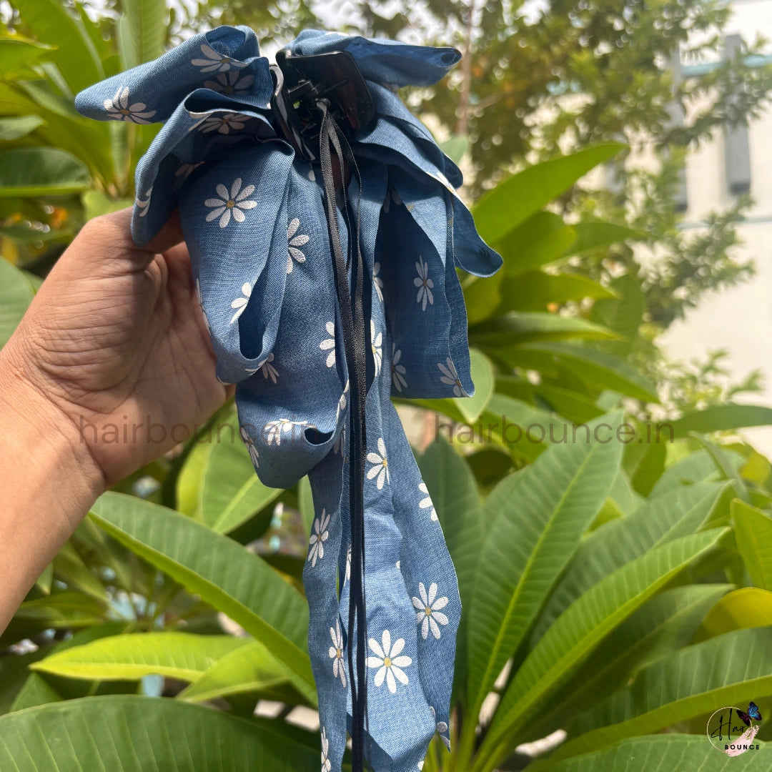 Floral Ribbon Bow Hair Claw Clip – Medium