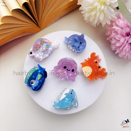 Cute Ocean Creatures Mini Hair Clips Set – Pack of 6