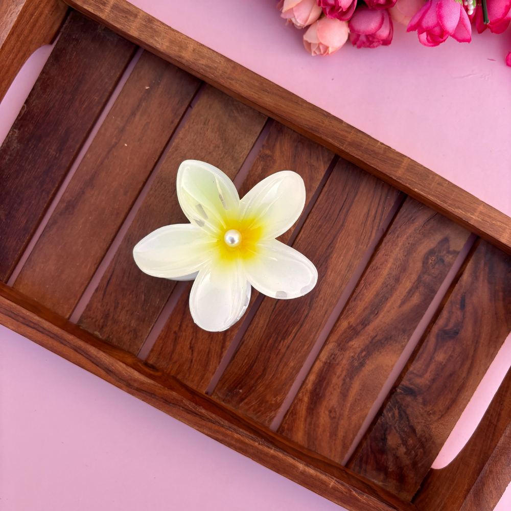 Shinny Pearl Flower Hair Claw - Large