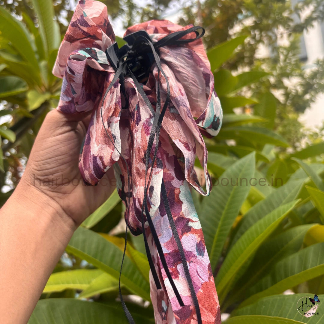 Floral Ribbon Bow Hair Claw Clip – Medium