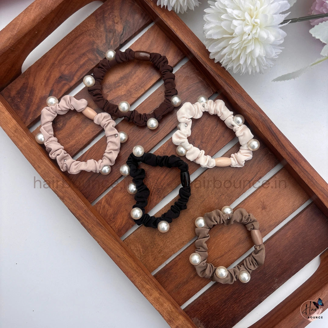 Pearl Beaded Fabric Hair Scrunchies for Women & Girls