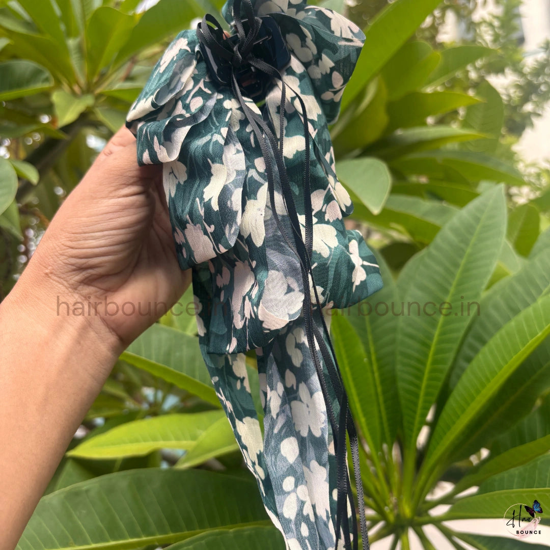 Floral Ribbon Bow Hair Claw Clip – Medium