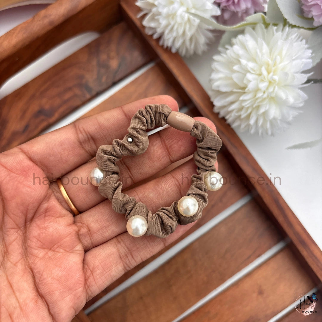 Pearl Beaded Fabric Hair Scrunchies for Women & Girls