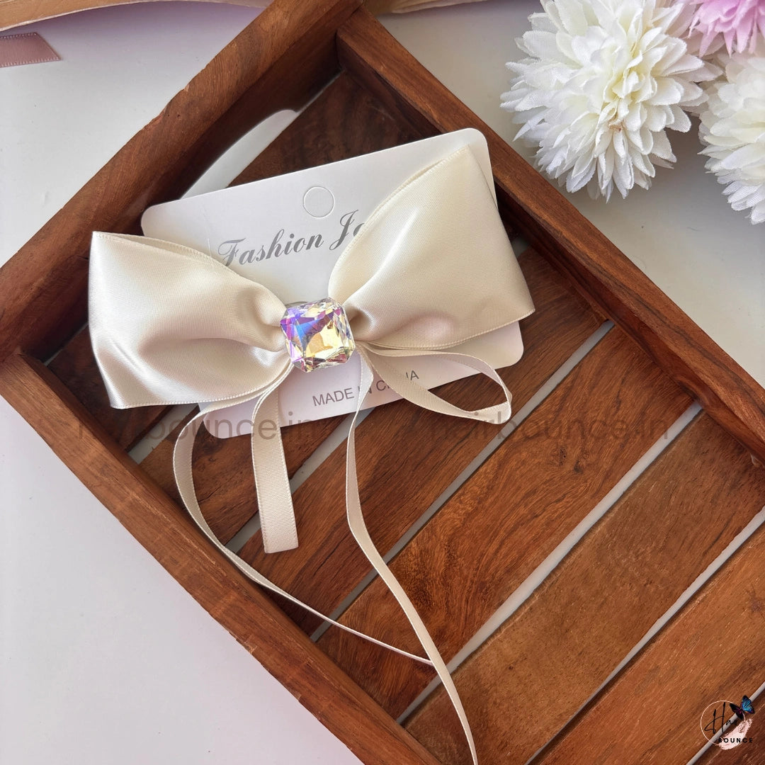 Luxe Satin Bow Clip with Crystal Charm