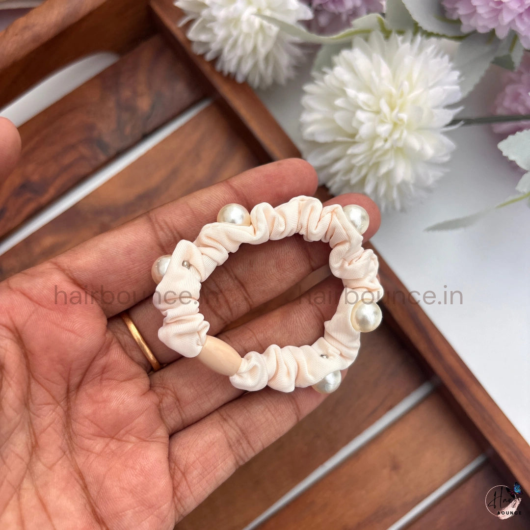 Pearl Beaded Fabric Hair Scrunchies for Women & Girls