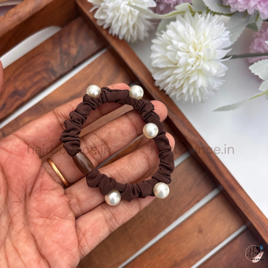 Pearl Beaded Fabric Hair Scrunchies for Women & Girls