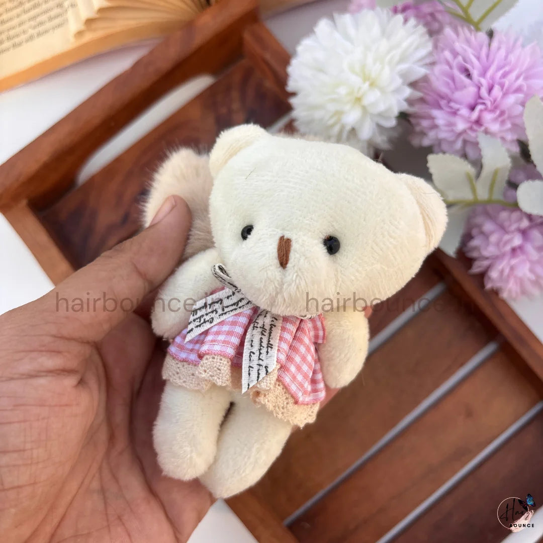 Cute Teddy Bear Doll Fluffy Hair Scrunchie with Checkered Dress