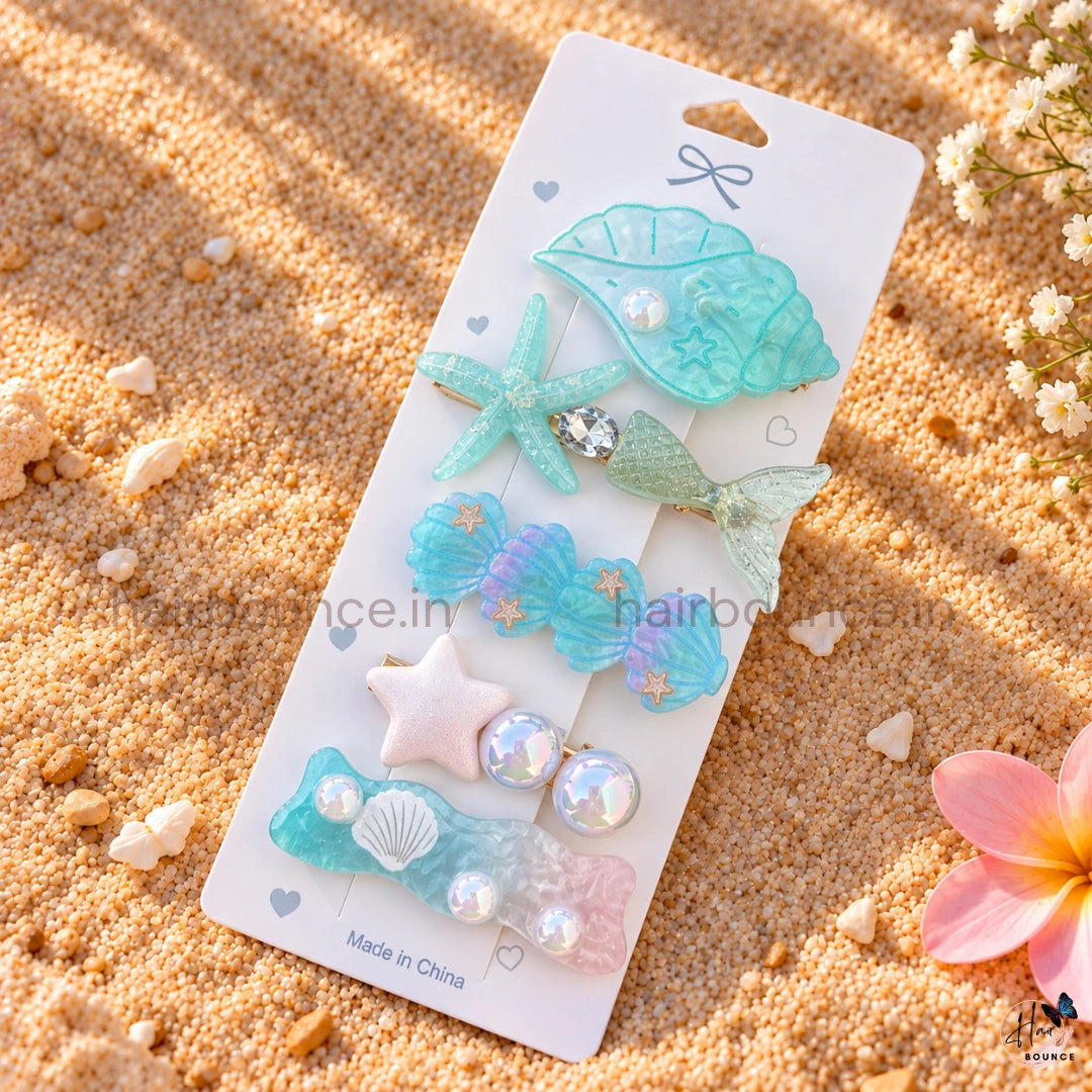 Mermaid Dreams Ocean Hair Clip Collection for Girls – Pack of 5