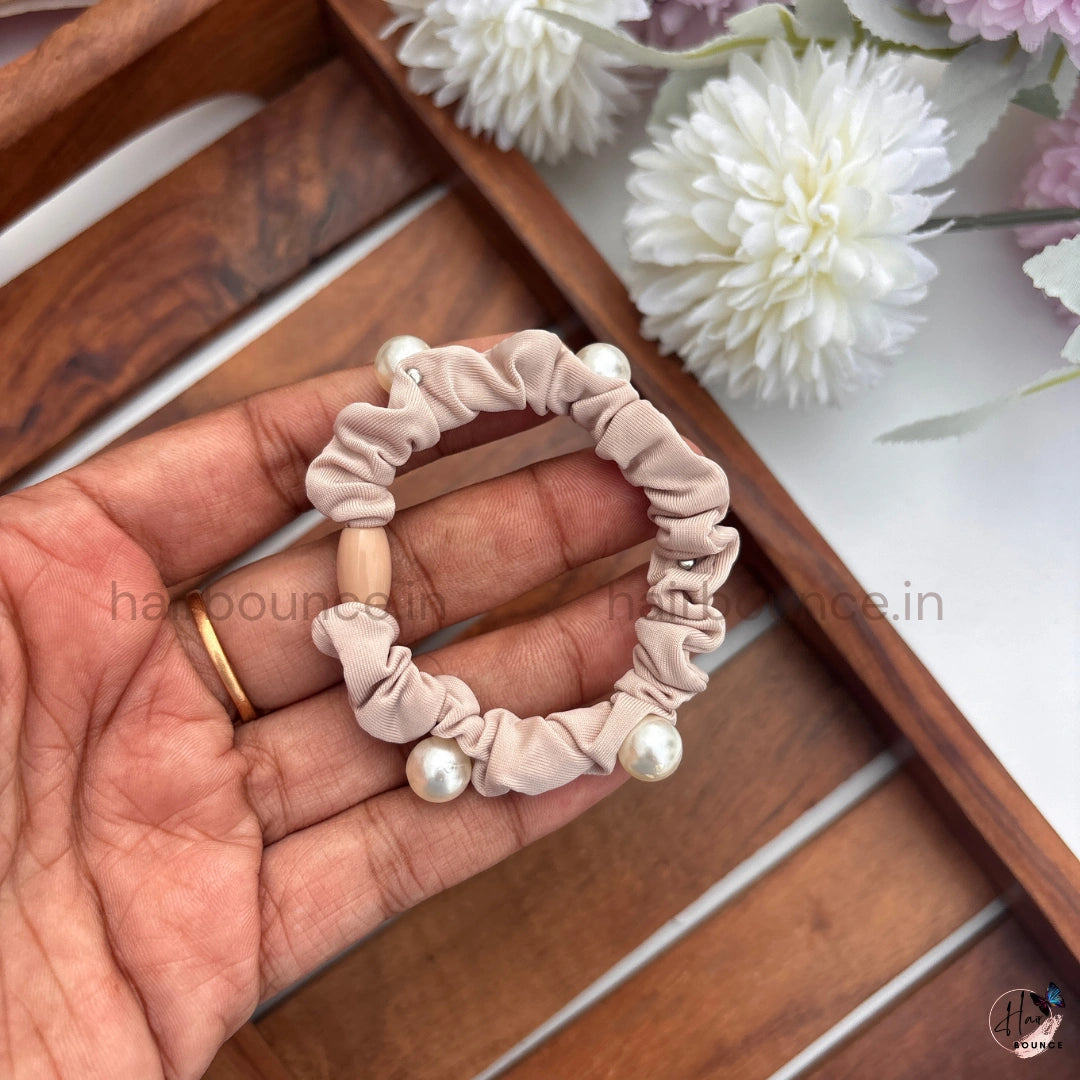 Pearl Beaded Fabric Hair Scrunchies for Women & Girls