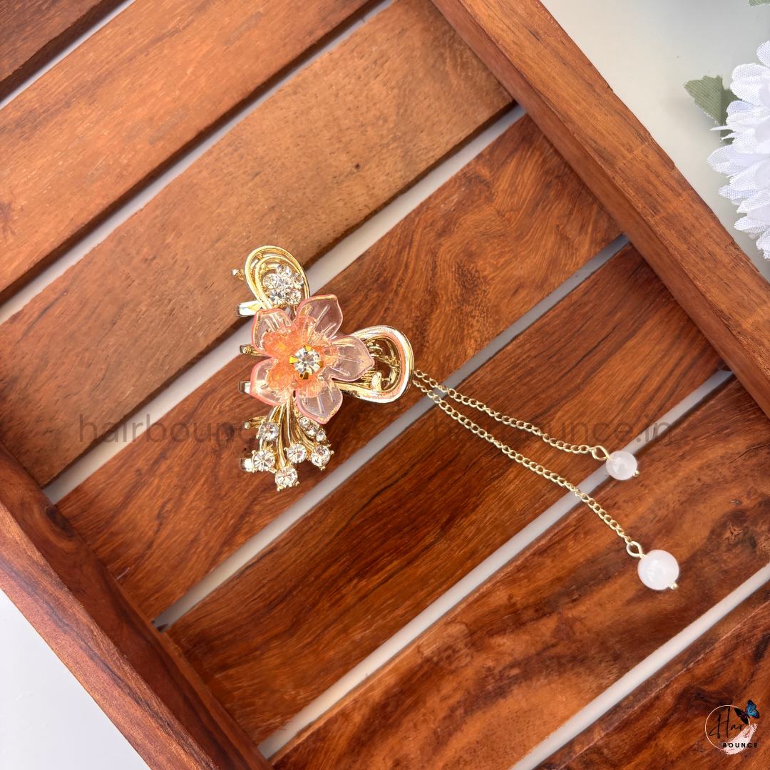 Crystal Floral Dangling Hair Claw - Medium