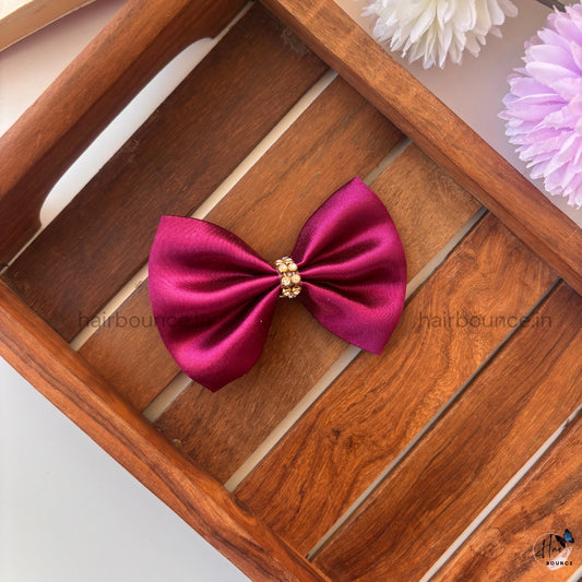 Crystal Shine Bow Clip - Wine Bow