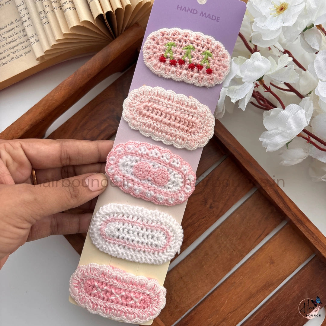 Blush Charm Crochet Tic Tac Hair Clips – Pack of 5