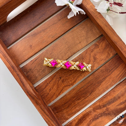 Rose Pink Floral Crystal Center Hair Clip
