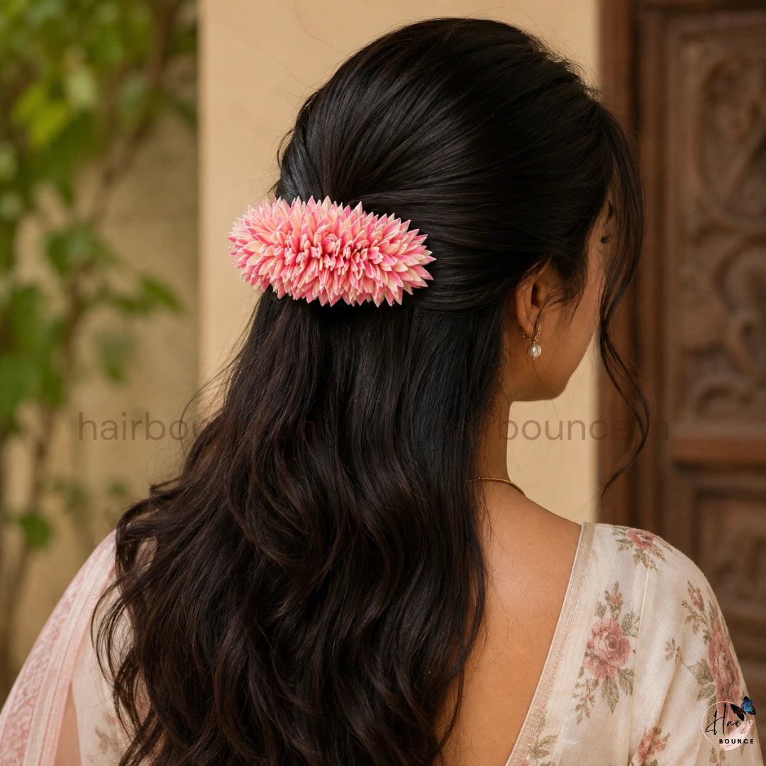 Pink Jathi Malli Flower Center Hair Clip