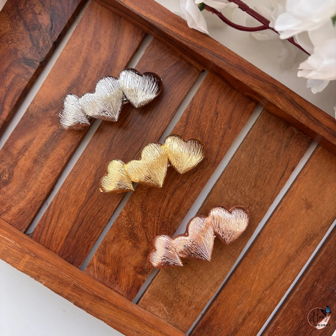 Triple Heart Metallic Center Hair Clip