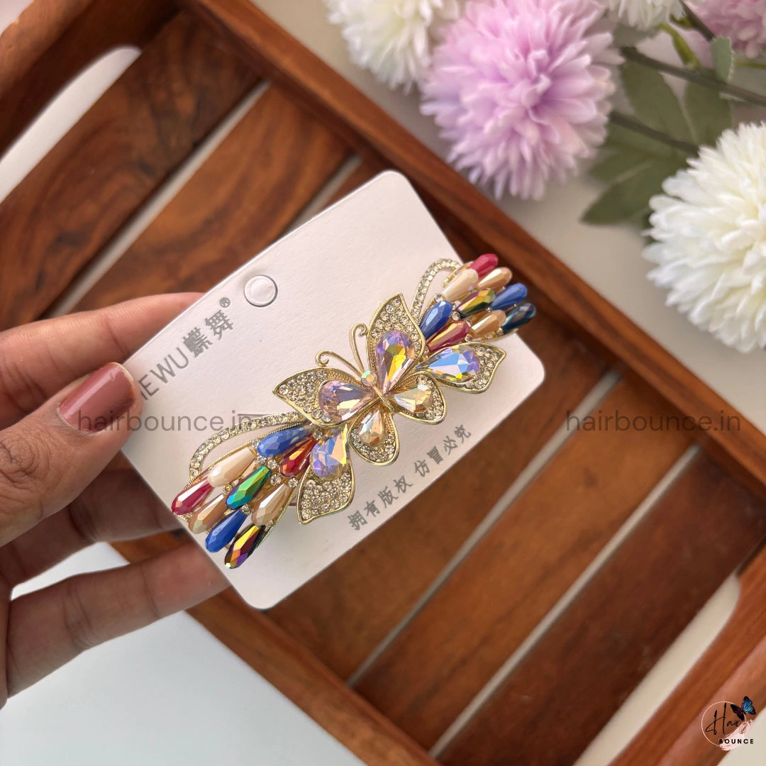 Aurora Butterfly Crystal Bar Clip