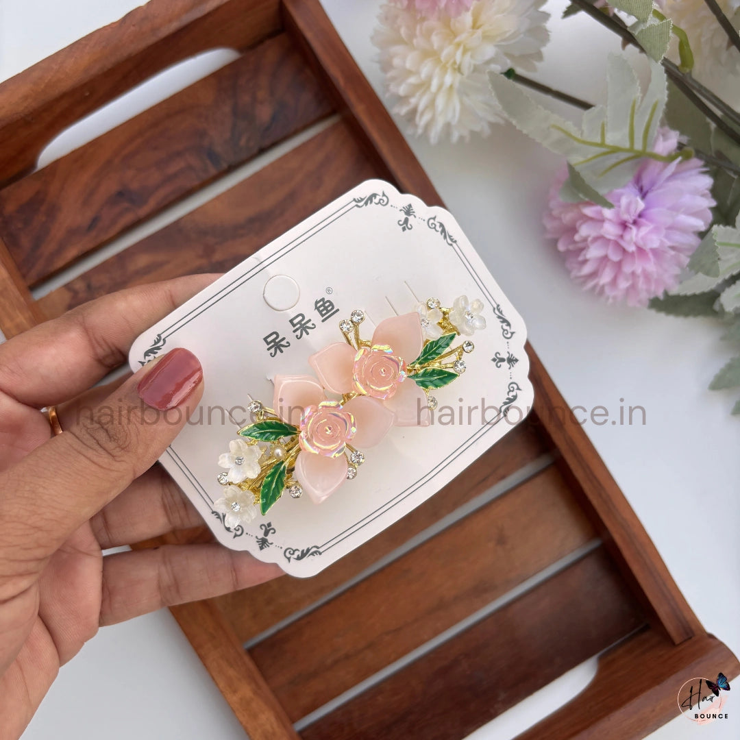 Rose Garden Pearl Hair Barrette – Elegant Floral Clip