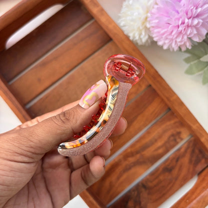 Bofeini Half Glitter Half Marble Finish Banana Clip - Medium