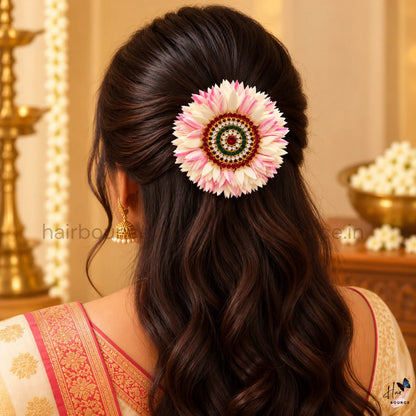 Traditional Pitchi & Jaathi Poo Kemp Stone Floral Center Hair Clip