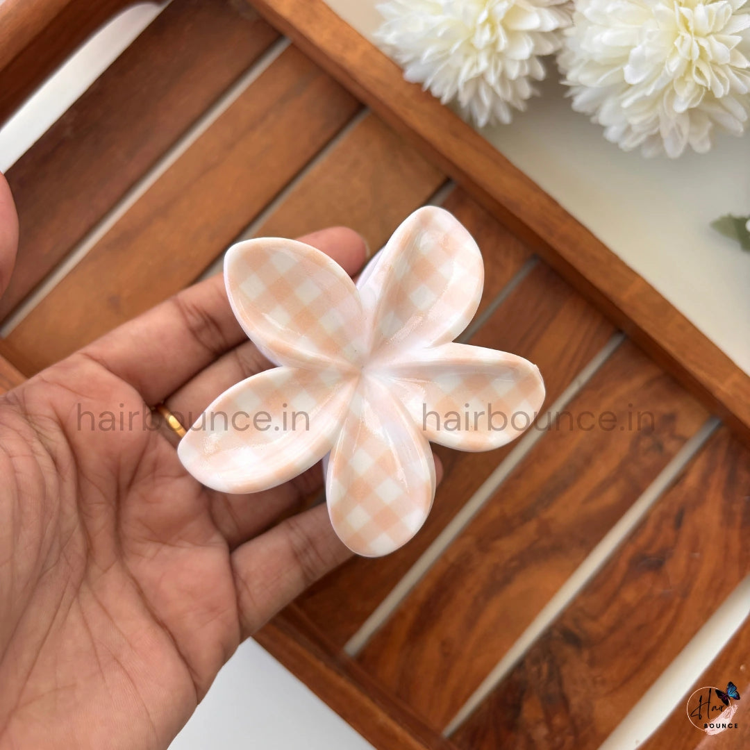 Pastel Check Flower Hair Claw – Large