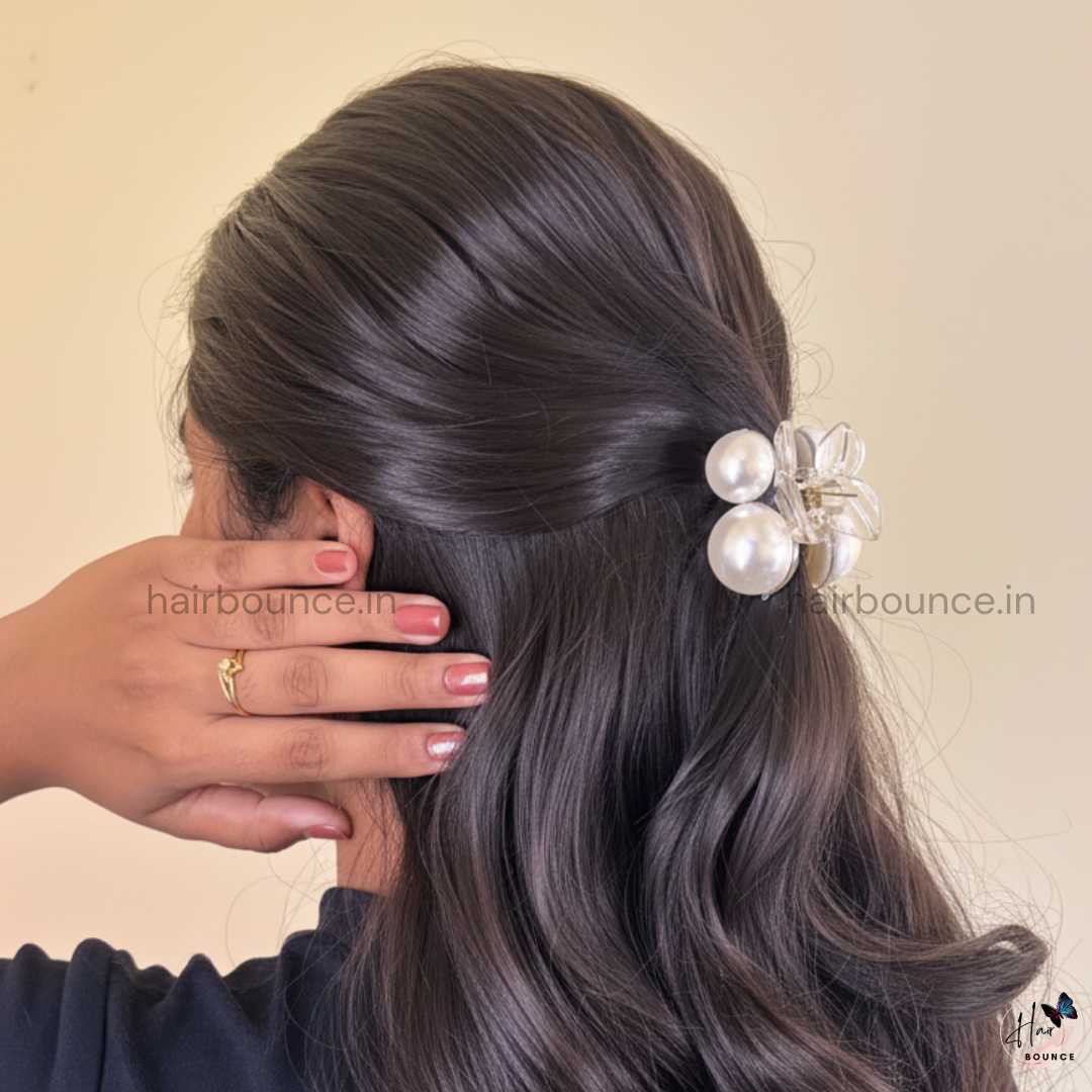 White Pearl Cherry Hair Claw - Medium