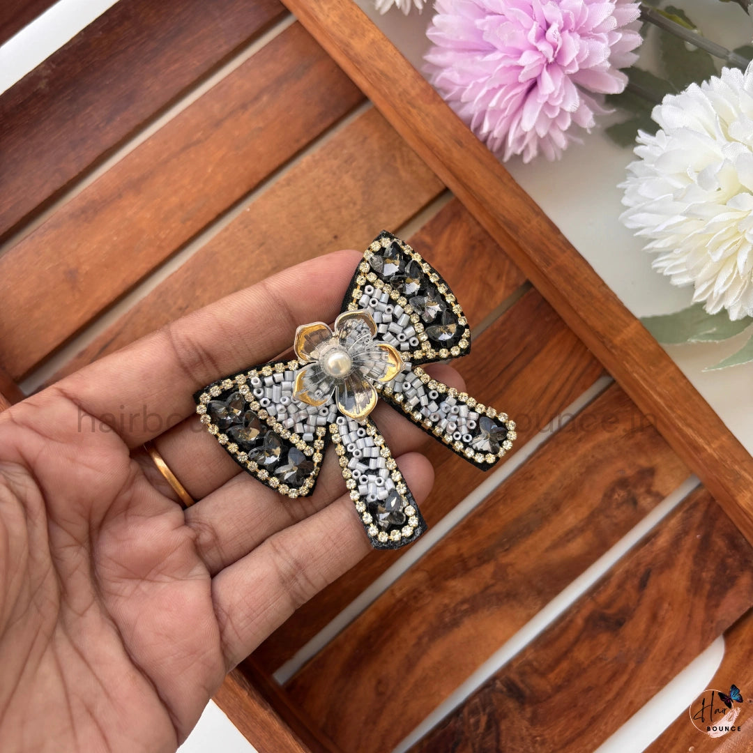 Luxury Beaded Crystal Bow Hair Clip